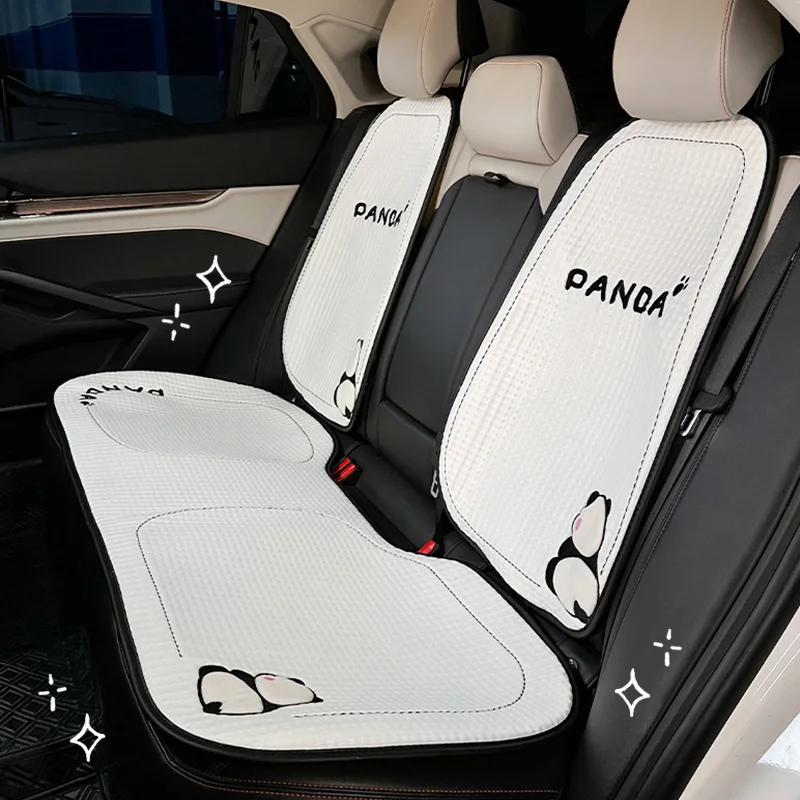 1PC Auto sitzkissen Niedlichen panda vier-saison universal cartoon auto anti-slip sitzkissen sommer eis seide atmungsaktive kühle kissen Image