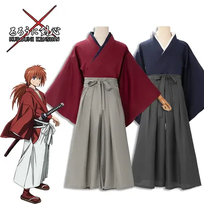 Anime Rurouni Kenshin Himura Kenshin Cosplay Erwachsene Unisex Kostüm Samurai Uniform Kendo Kimono Komplettes Set Zubehör Outfits Image