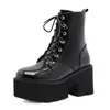 Luxuriöse klobige Motorradstiefel für Damen, Herbst-Winter-Gothic-Stiefel, modische runde Zehen-Schnürstiefel, Damen-Schuhe mit hohen Absätzen