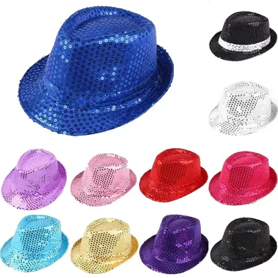 Kind Jazz Hut Glitzer Pailletten Rollenspiel Requisite Leistung Kostüm Frauen Männer glänzende Image