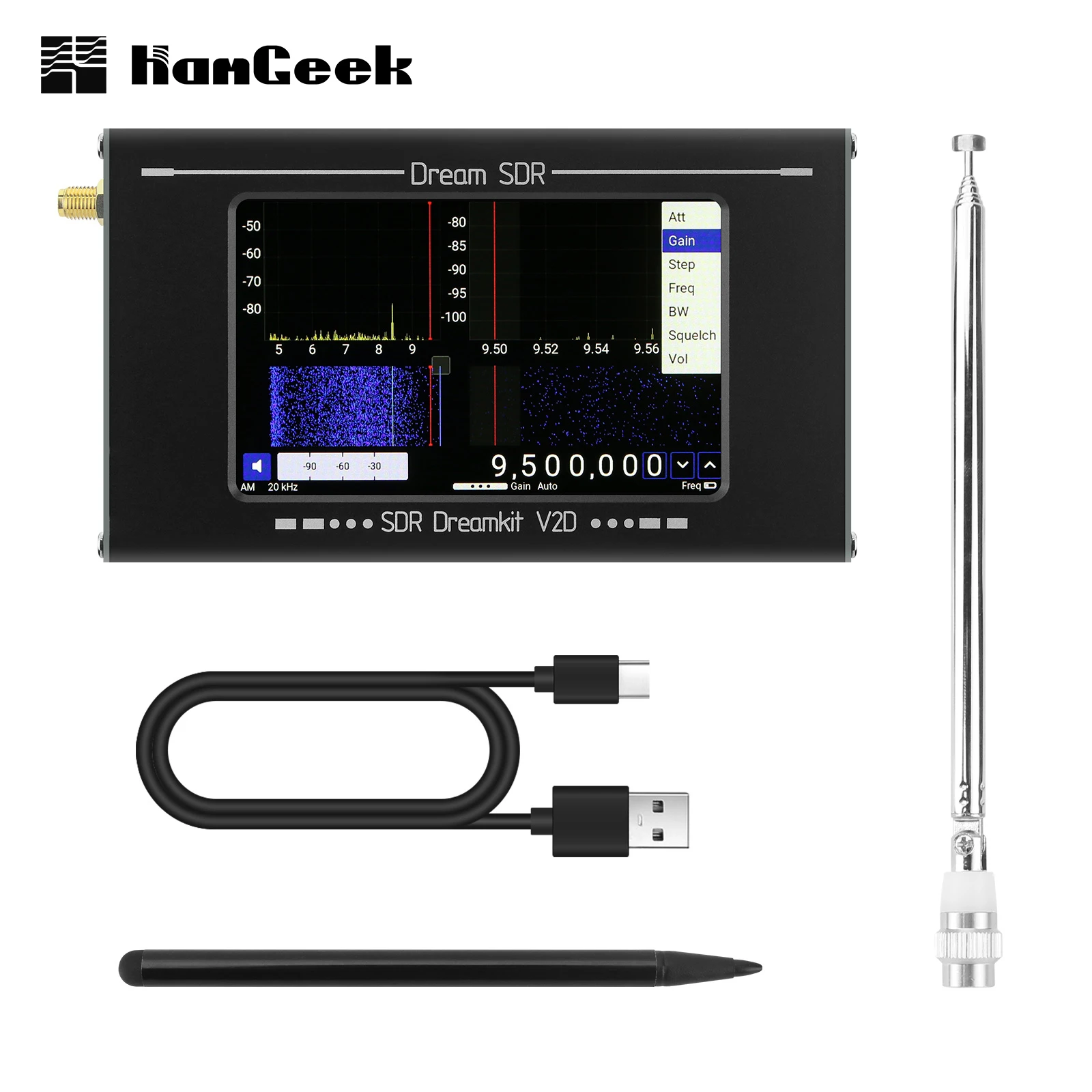 HAMGEEK SDR Dreamkit V2D 100 kHz–2800 MHz Allband-Radio, tragbarer Radioempfänger mit 5,3 MHz Bandbreite, 4-Zoll-Bildschirm für PC Image