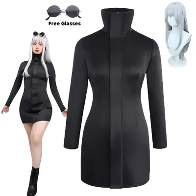 Gojo Satoru Cosplay Weibliche Uniform Halloween-Kostüme für Frauen Cosplay Dehnbarer Stoff Schwarz Sexy Kleid mit Brille Image