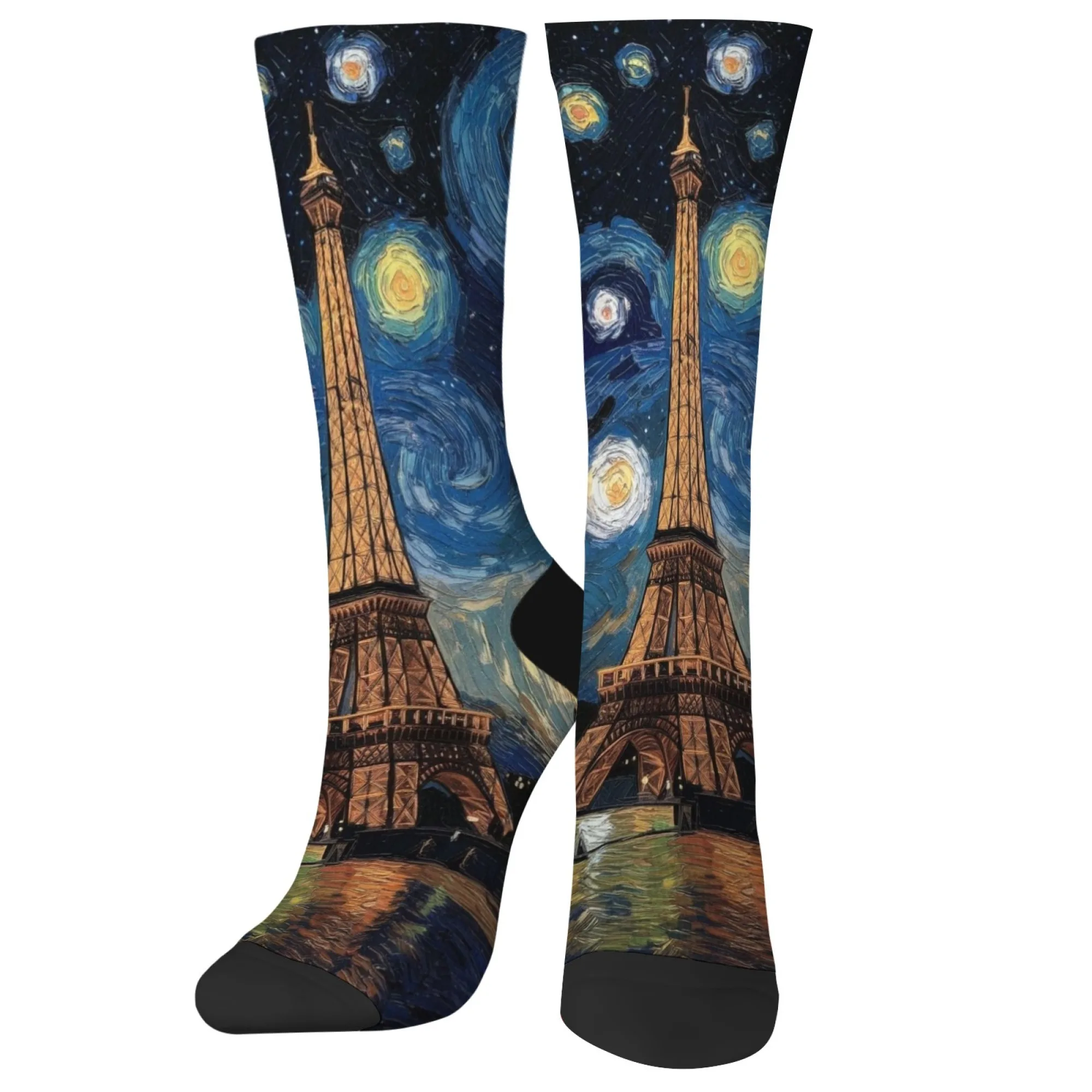 Van Gogh Sternennacht Eiffelturm Kunstsocken Neuheit Mode Kreativ Spaß Herrensocken Bequeme atmungsaktive rutschfeste Socken Geschenk Image