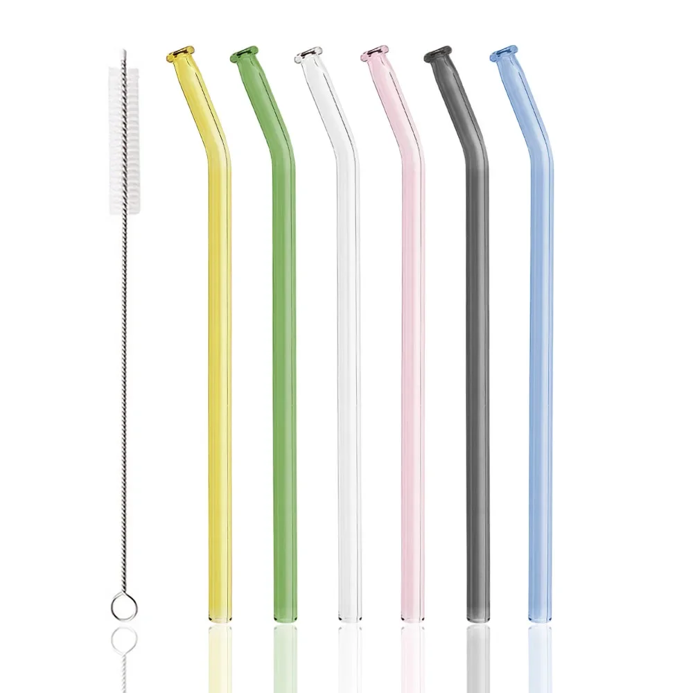 8 mm hoher Borosilikatglas-Strohhalm, 7 Teile/satz, wiederverwendbar, umweltfreundlich, Trinkhalme-Set, Bubble Tea, Smoothies, Bar-Zubehör Image
