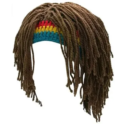 Jamaikanische gestrickte Perücke Zopf Hut Unisex Haar Hut handgemachte ausgefallene Perückenkappen Halloween Geisterhaus Perücke schwarz Image