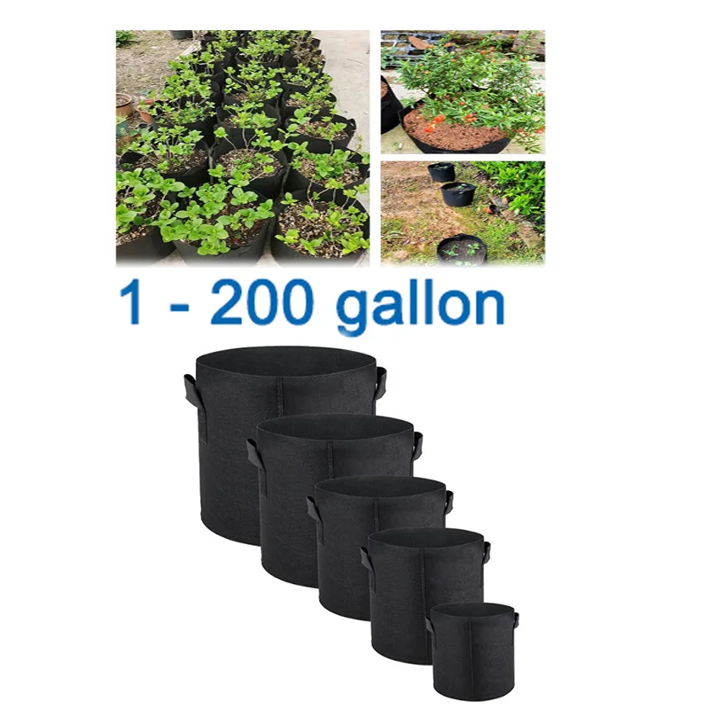 1, 2, 5, 10, 15, 100, 150 200 Gallonen, große Wachstumsbeutel, Gartenblumenpflanze, wachsende Baumtöpfe, Pflanzgefäß, Stoff, Pflanzung, Gemüse k Image