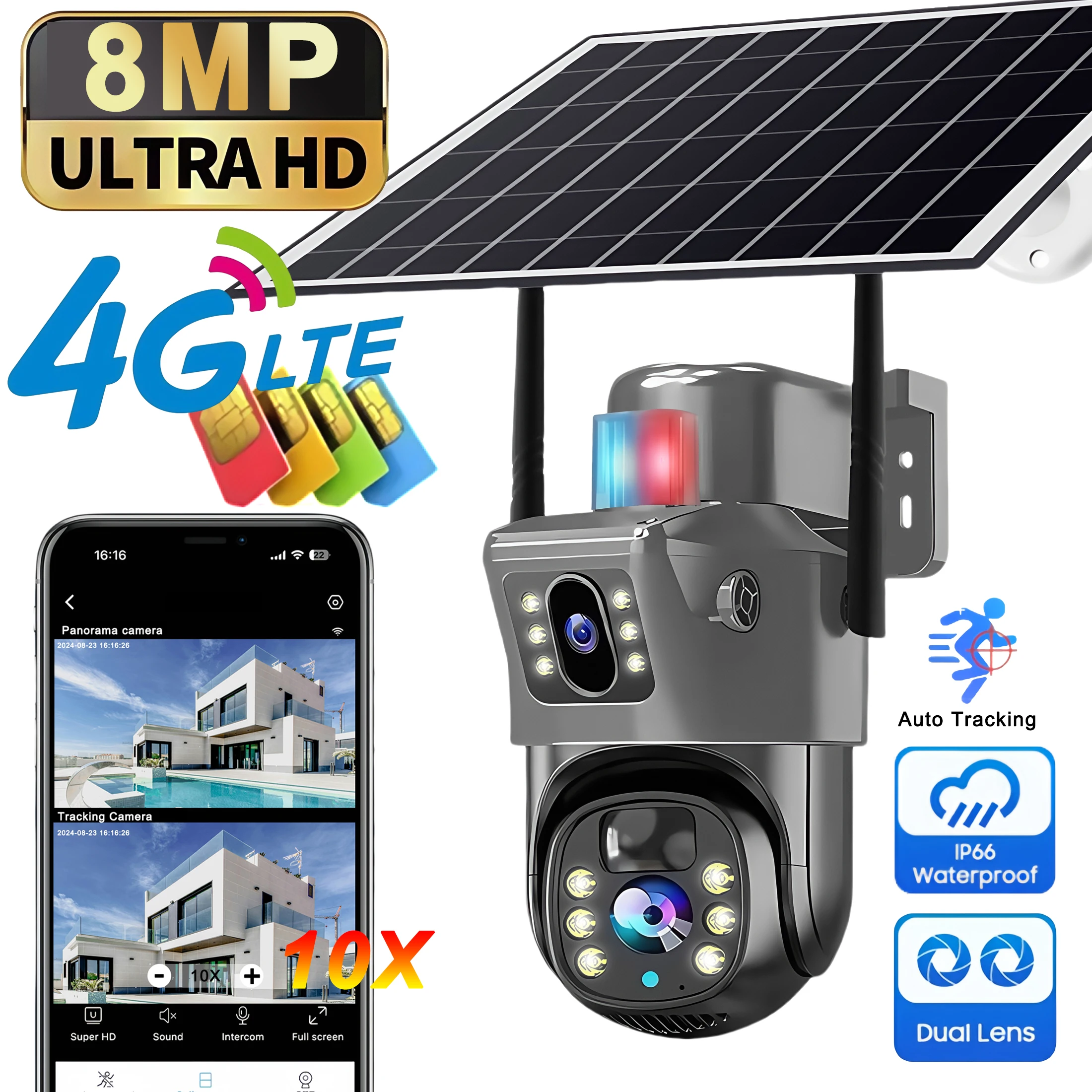 8MP 4K Solar Kamera Dual Objektiv HD Nachtsicht Sicherheit Schutz Eingebaute Batterie PTZ Überwachung 4G Kamera Sicherheit CCTV Image