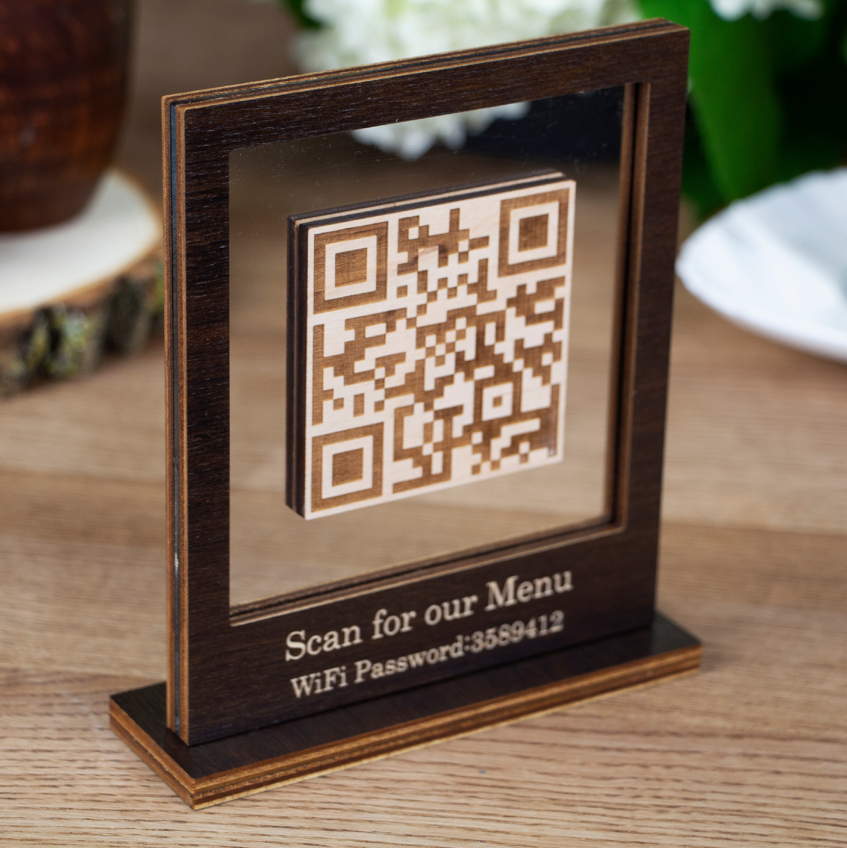 Menù in acrilico con codice QR, espositore per menù bifacciale, menù con codice QR, cartello con codice QR Wi-Fi, cartello con scansione per pagare, c