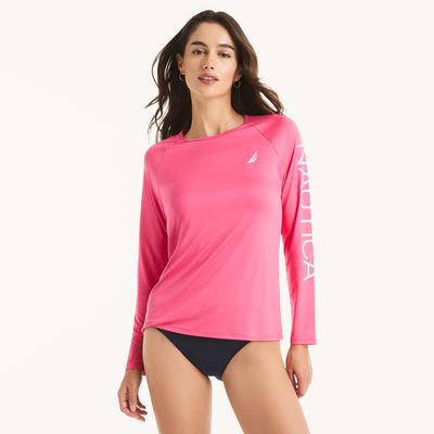 Nautica Women's Logo Long-Sleeve Rash Guard Swim Shirt Lilac, XL