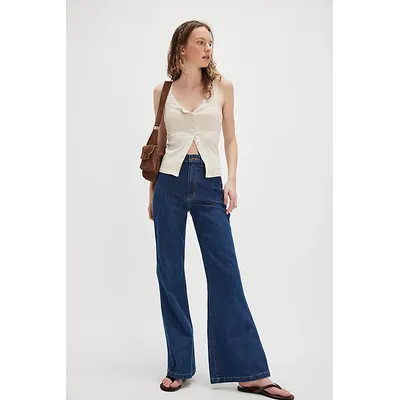 Rolla's East Coast Braided Flare Jeans at Free People in Deep Blue, Size: 28