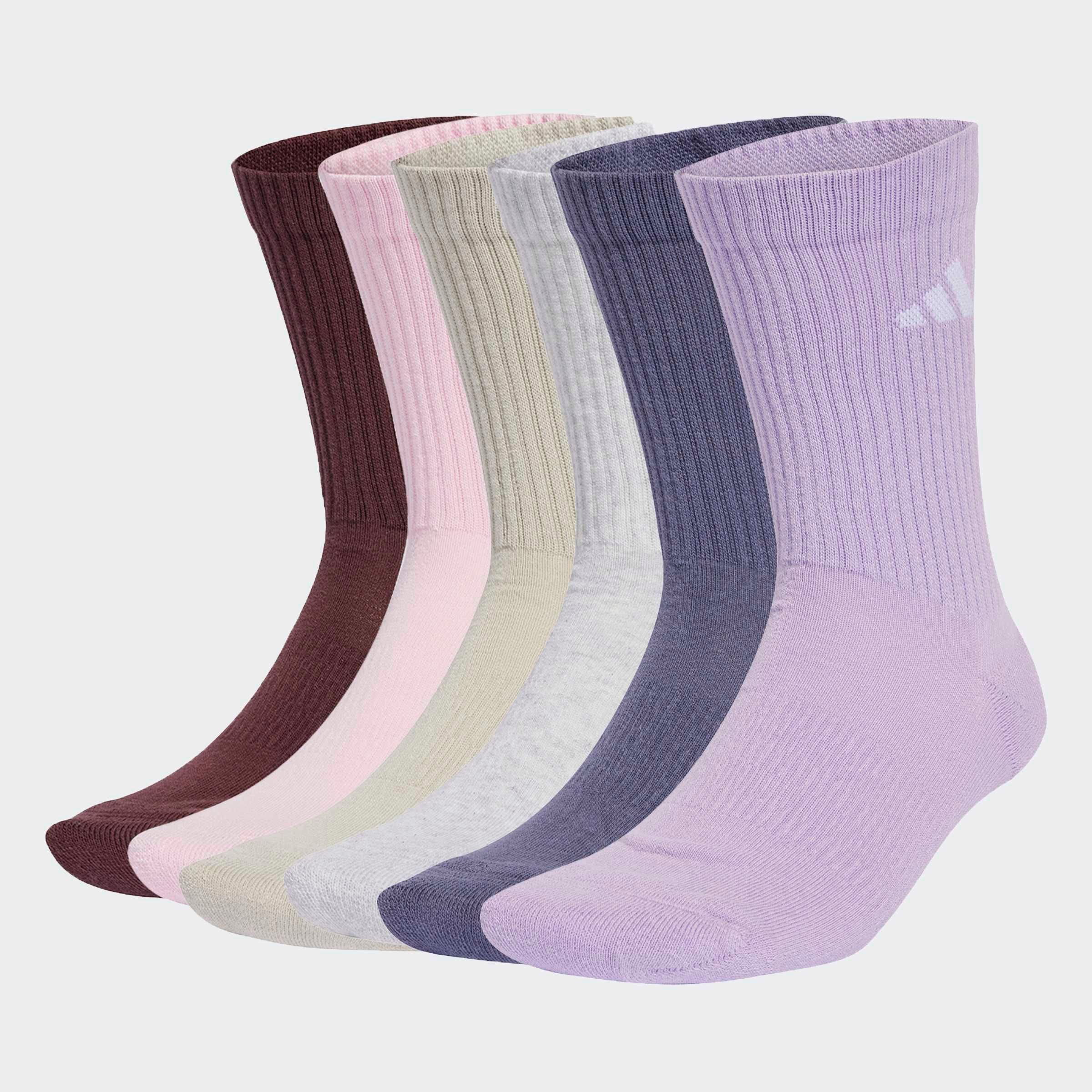 Sportsocken ADIDAS PERFORMANCE "CUSHIONED CREW, 6 PAAR", Damen, Gr. L (43/45), aurora ruby, preloved violet, powder plum, light grau heather, Obermaterial: 55% Baumwolle, 42% Polyester, 2% Elasthan, 1% sonstige Fasern, Socken Sportsocken Image