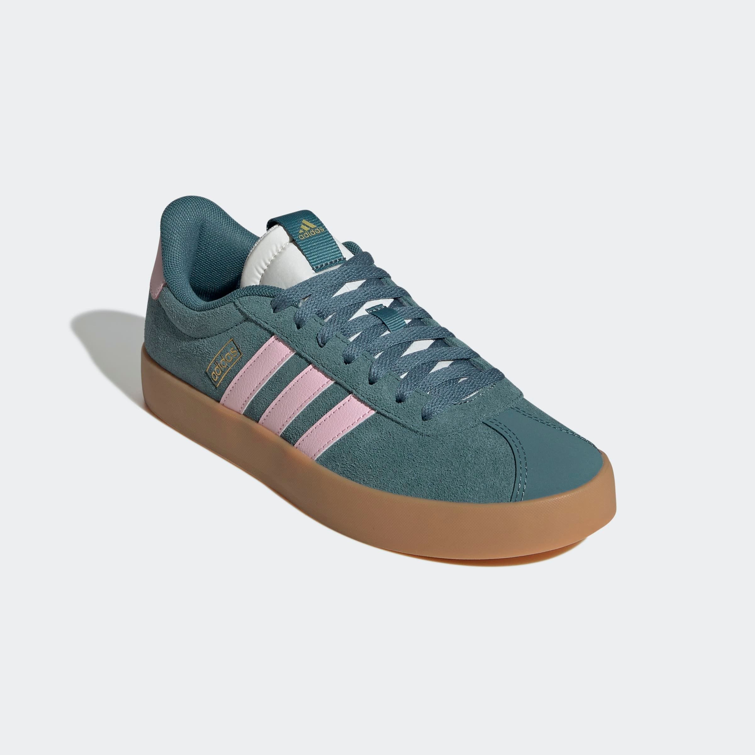 Sneaker ADIDAS SPORTSWEAR "VL COURT 3.0", Damen, Gr. 42, transparent (preloved teal, clear pink, gold metallic), Leder, Textil, Schuhe Sneaker, inspiriert vom Design des adidas samba