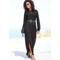 Maxikleid LASCANA, Damen, Gr. 44, N-Gr, schwarz, Jersey, Obermaterial: 100% Viskose, unifarben, modisch, figurumspielend knöchellang, Rundhals, Langarm gesmokt, Kleider, mit seitlichem Schlitz, schlichtes Jerseykleid, Basic