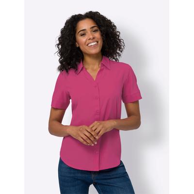 Hemdbluse CLASSIC BASICS, Damen, Gr. 42, pink (fuchsia), 100% Polyester, unifarben, V-Ausschnitt, Kurzarm, Blusen Image