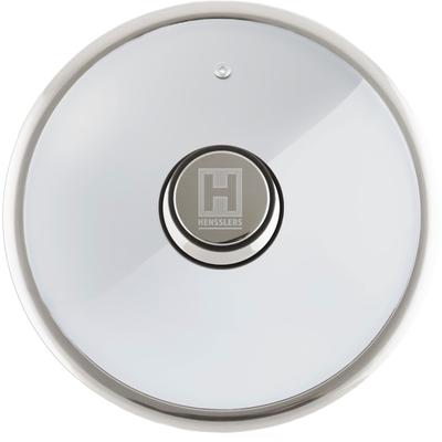 Deckel HENSSLERS, silber (silberfarben), B:29,5cm H:7cm L:29,5cm Ø:28cm, Glas, Deckel, Pfannendeckel, mit stoßfestem Edelstahlrand