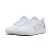 Sneaker PUMA "Rebound v6 Aqua Metallics Sneakers mit niedrigem Schaft", Gr. 42, weiß silber peaceful blau metallic, Obermaterial: Synthetik, Textil; Futter: Textil; Innensohle: Textil; Laufsohle: Gummi, Schuhe