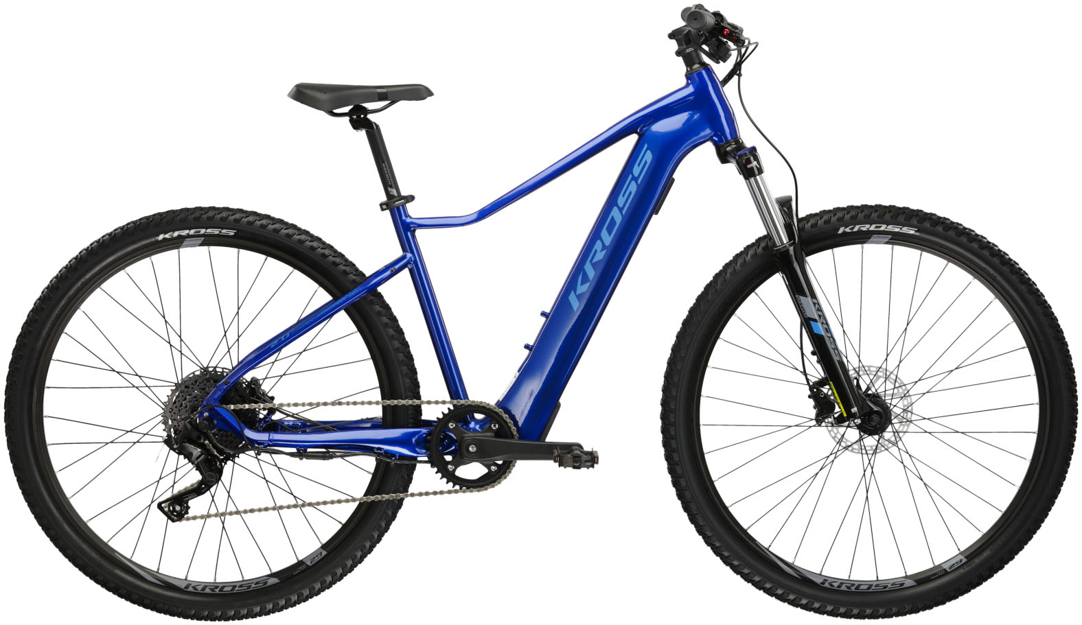 E-Bike KROSS "KROSS E-MTB Lea Boost 2.0 29 Zoll blau" Gr. 43, blau (blau, schwarz), Elektrofahrräder, 43cm, 29 Zoll (73,66cm)