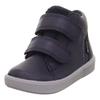 Lauflernschuh SUPERFIT "SUPIES WMS: mittel", Kinder, Gr. 22, blau (dunkelblau), Nappaleder, Textil, unifarben, casual, Schuhe, Barfußschuh mit zwei Klettverschlüssen, Größenschablone zum Download