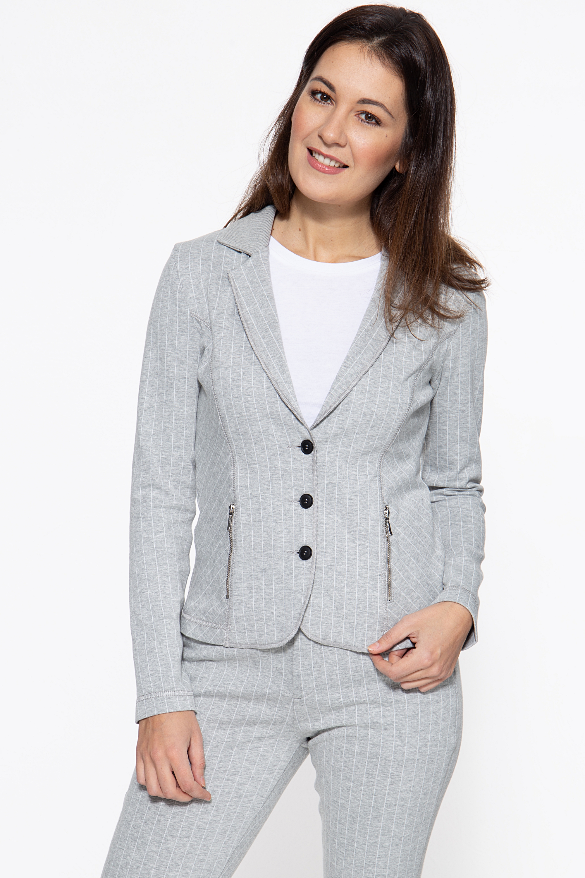 Amor, Truth & Trust Damen ATT JEANS Sweat Blazer »Surya« mit Reißverschlusstaschen Surya grau Image