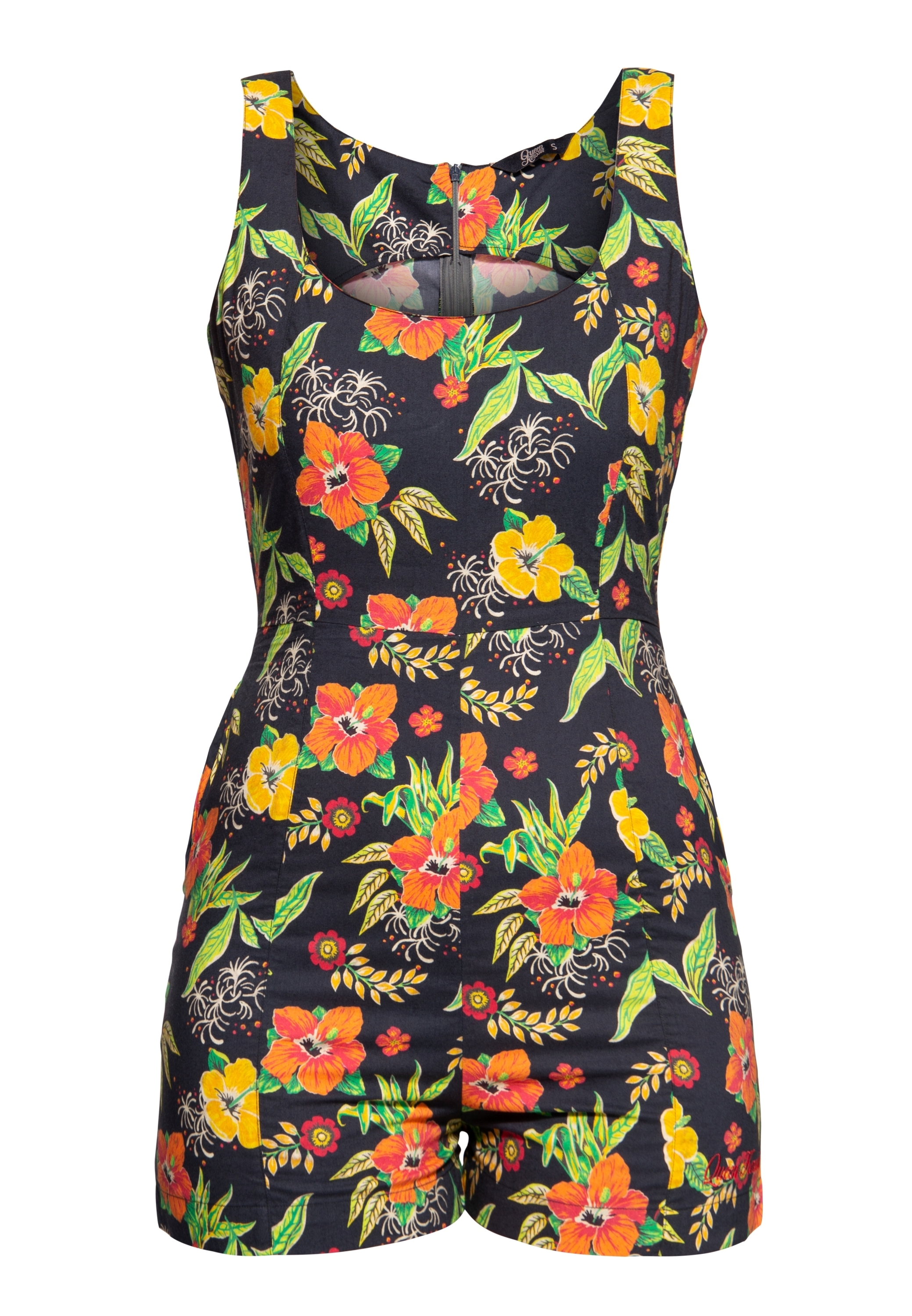 Queen Kerosin Damen Jumpsuit Hibiskus Black mehrfarbig Image