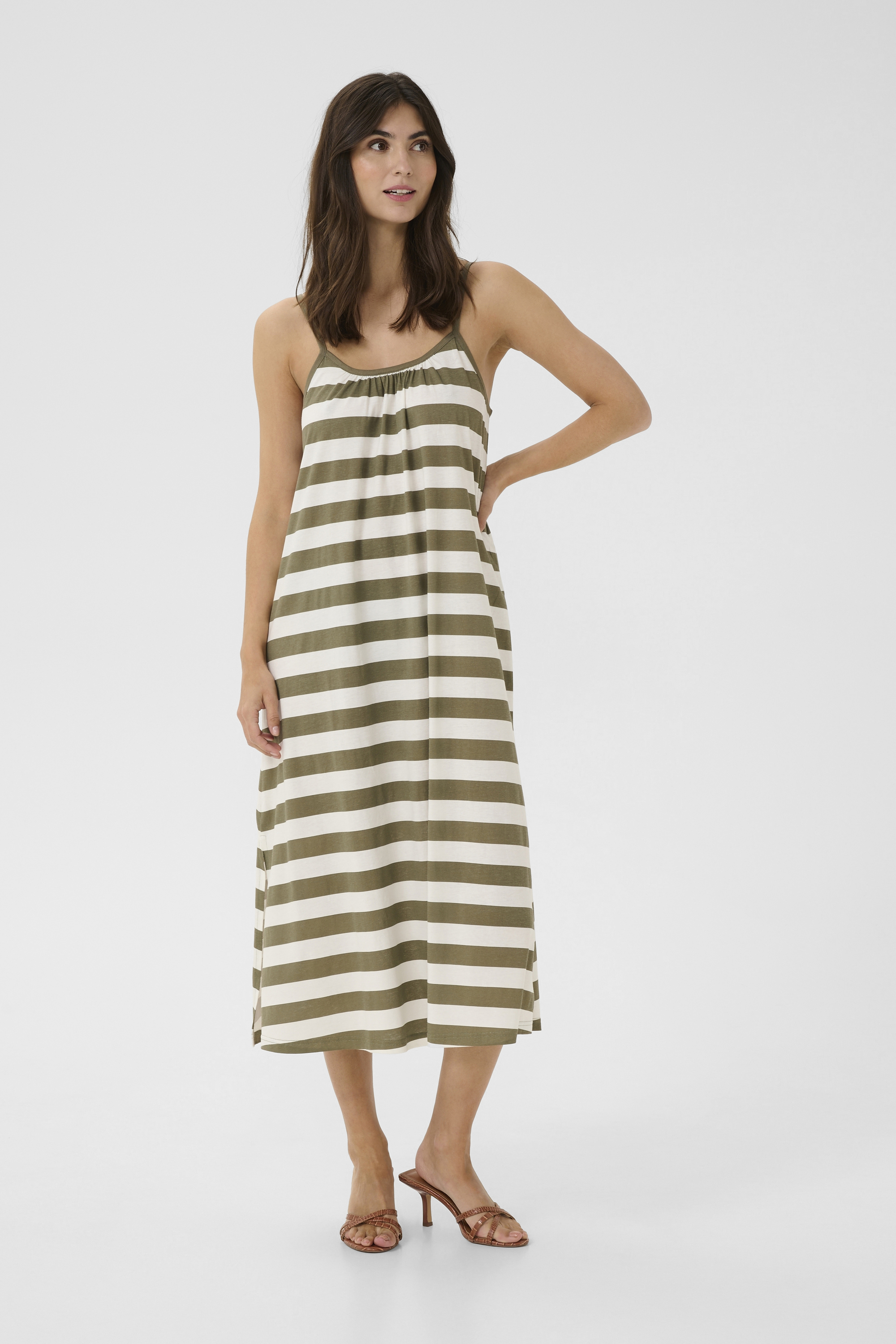 Kleid A-shape Dusky Green/White Stripe grey white