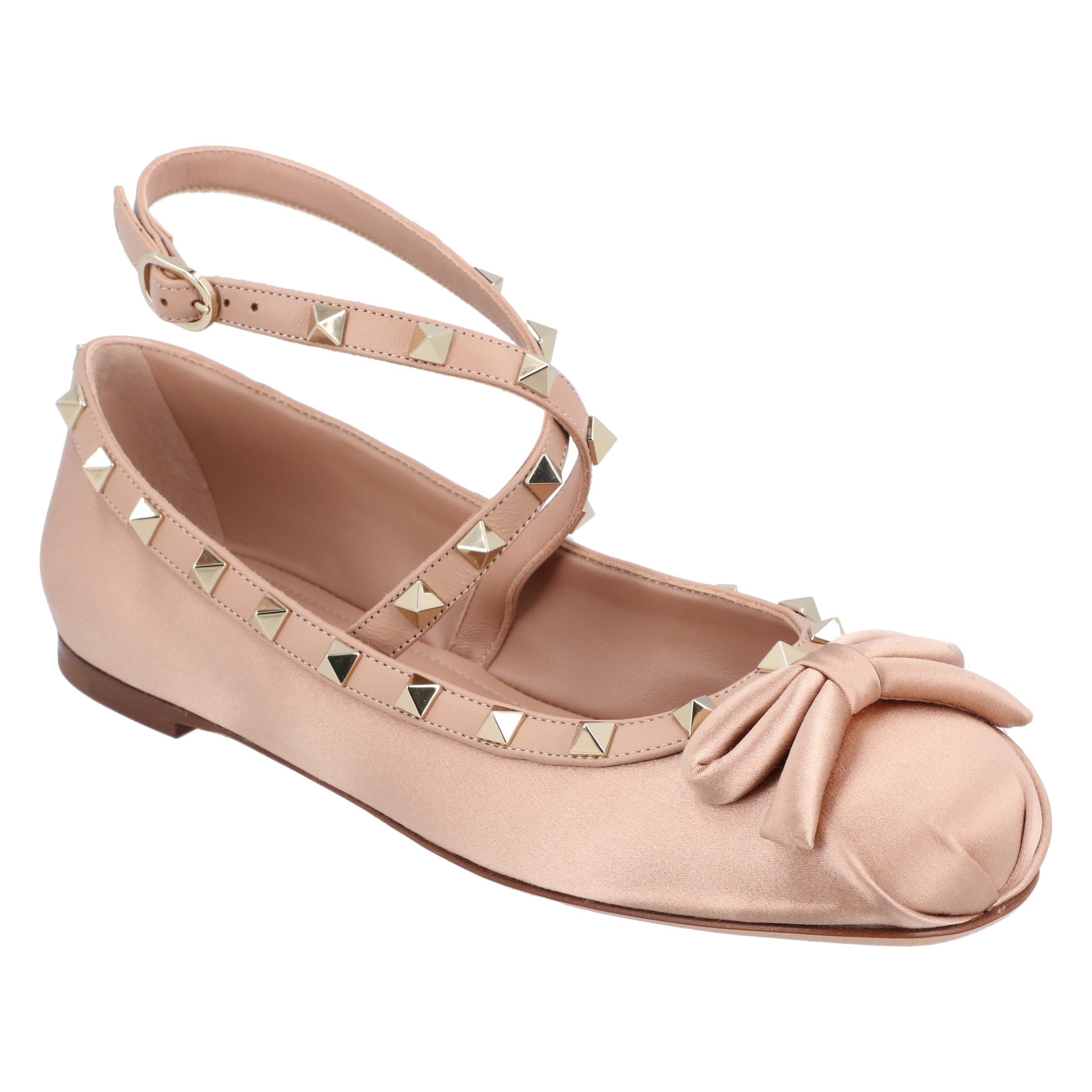 Valentino Rockstud Satin Ballerinas Rosa