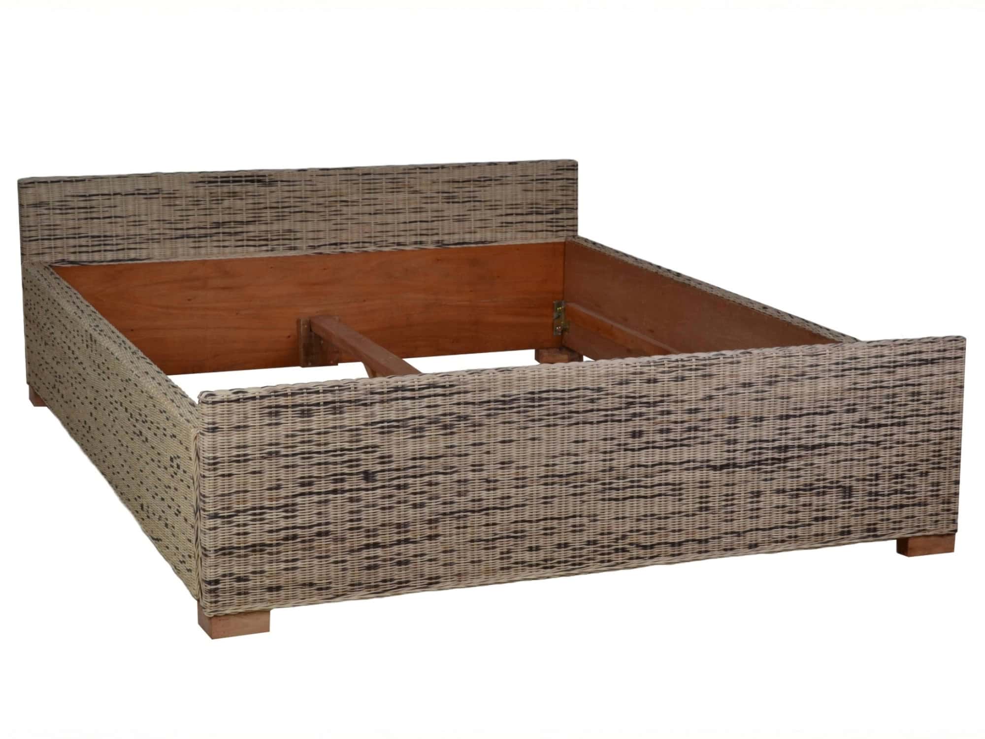 MiaMöbel Rattanbett 140x200cm 'Luna' Massivholz, Rattan Mango Landhaus Image