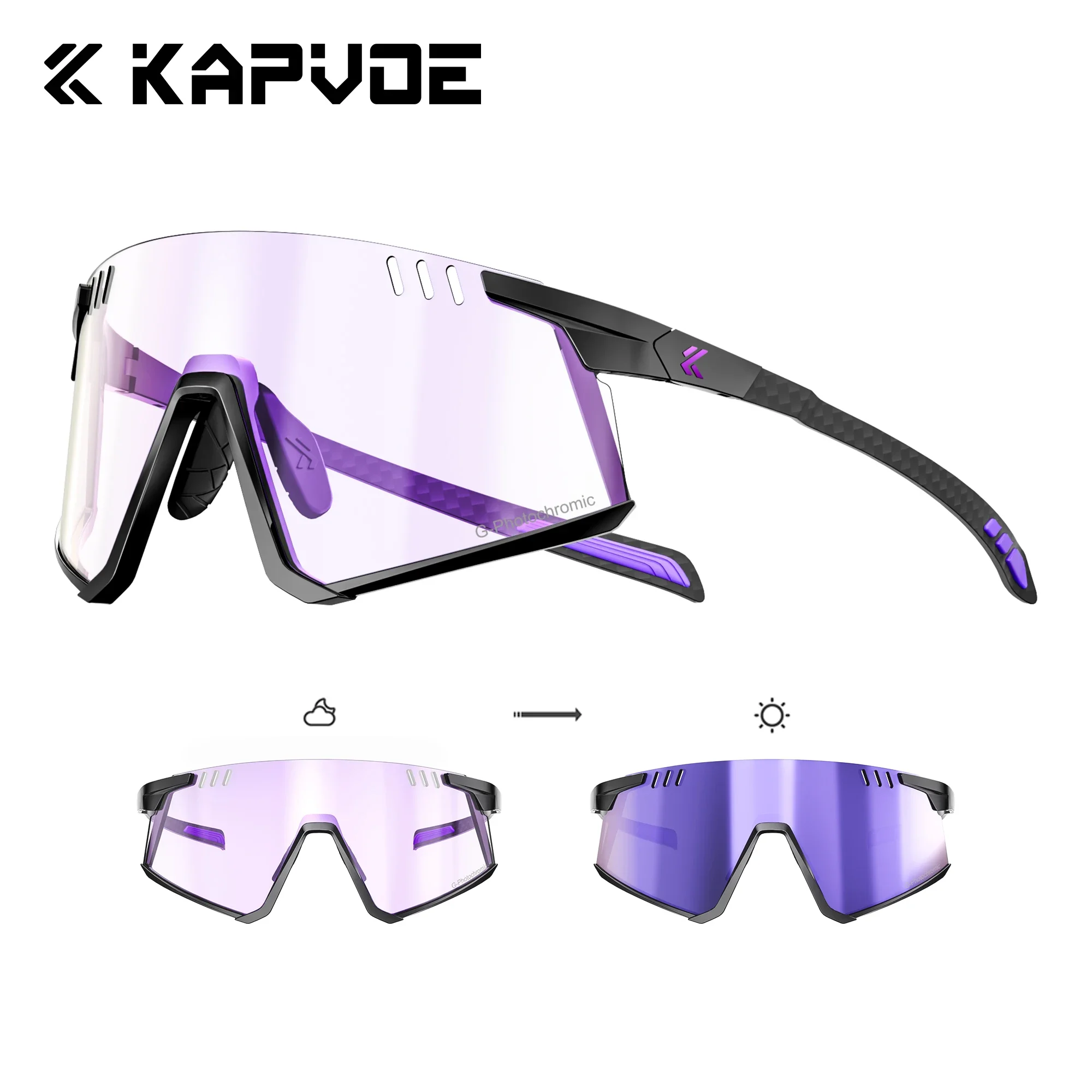 Kapvoe Real Carbon Fiber Sonnenbrille für Männer Photochrome Brille Ultraleichte Laufbrille Fahren Golf Sport UV400 Frauen Image