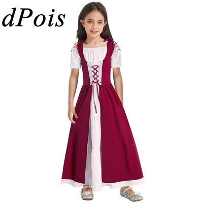 Historisches Mädchenkleid, mittelalterliches Renaissance-Kleid, Cosplay-Kostüme, kurzärmelige Robe, viktorianisches Maxikleid, Halloween-Performance Image