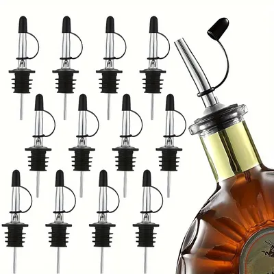 4/6/8/12pcs Stainless Steel Pourers Liquor Bottle Pourers And Vinegar Tapered Stopper Spout Liquor Pourers With Rubber Dust Caps