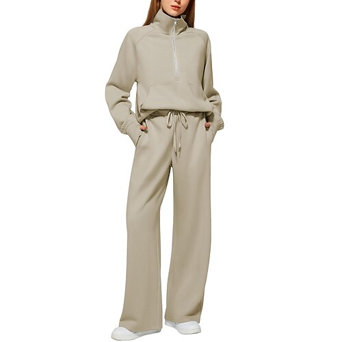 Per donna Tuta da Ginnastica Pantaloni da Tuta Pantaloni a gamba larga Pizzo Tasca Tinta unita Completo Abbigliamento Autunno Nero Bianco Palestra Sportivo Corsa Antivento Manica Lunga Sport