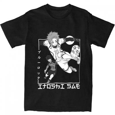 TEMU Men Sae Blue Lock Anime T-shirt Cotton Vintage Hip Hop Style With Dynamic Illustration Short Sleeve Round Neck Ideal Gift Casual Wear Anime Shirt Image