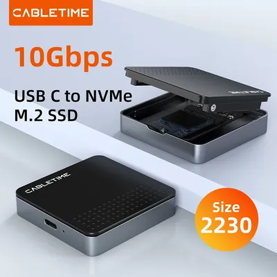 CABLETIME M.2 2230 NVMe SSD Enclosure Magnetic 10Gbps M.2 to USB Type C External Adapter for ProRes MacBook iPhone 16 Pro Max