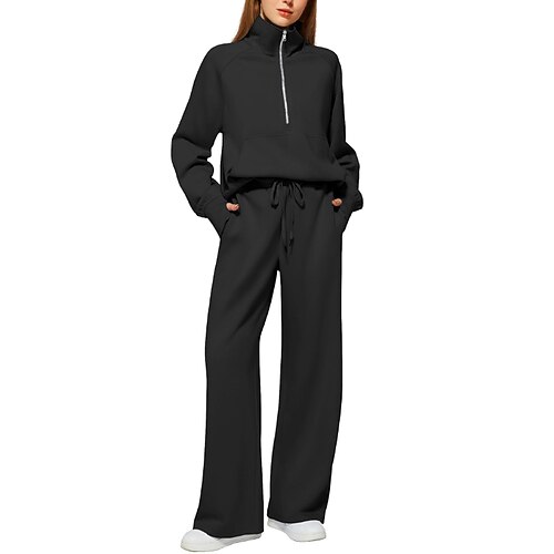 Per donna Tuta da Ginnastica Pantaloni da Tuta Pantaloni a gamba larga Pizzo Tasca Tinta unita Completo Abbigliamento Autunno Nero Bianco Palestra Sportivo Corsa Antivento Manica Lunga Sport