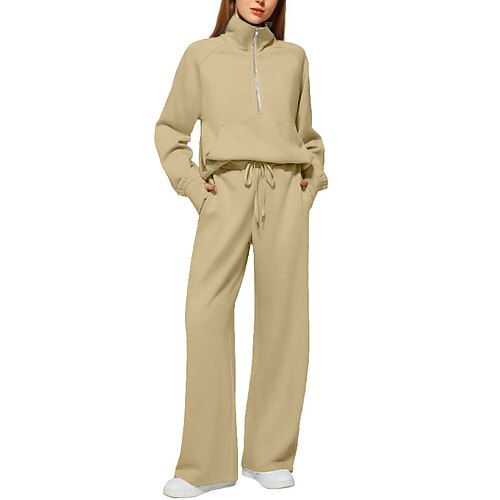 Per donna Tuta da Ginnastica Pantaloni da Tuta Pantaloni a gamba larga Pizzo Tasca Tinta unita Completo Abbigliamento Autunno Nero Bianco Palestra Sportivo Corsa Antivento Manica Lunga Sport