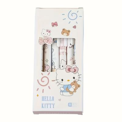 TEMU 6pcs For Hello Kitty Click Pens, Stylish And Quick-drying Gel Pens, Writing And Studying, 0.5mm Black Ink. Image