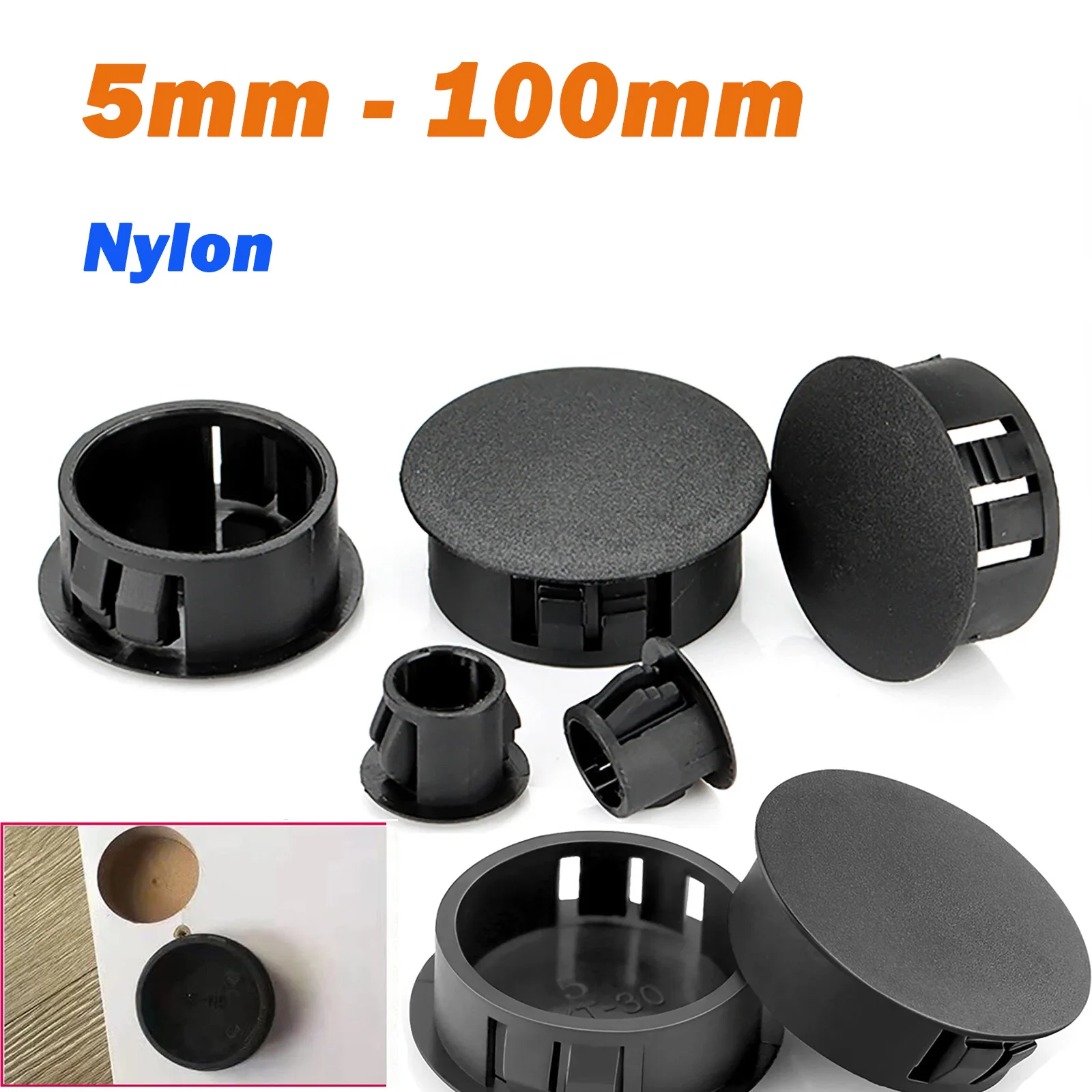 Schwarze Lochstopfen, 5 mm – 100 mm, runde Nylon-Endkappen, Loch-Klemmstopfen, Kunststoffabdeckung, Blindung, Maskierung, Finishing-Einsätze Image