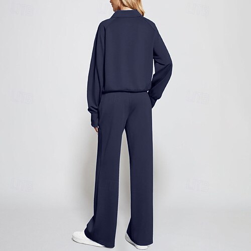 Per donna Tuta da Ginnastica Pantaloni da Tuta Pantaloni a gamba larga Pizzo Tasca Tinta unita Completo Abbigliamento Autunno Nero Bianco Palestra Sportivo Corsa Antivento Manica Lunga Sport