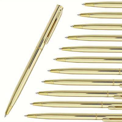 TEMU 15 Customizable Golden Metal Pens, Slim Retractable Ballpoint Pens With Black Ink, Suitable For Business, Office, Students, And Teachers, Featuring A 1.0 Mm Medium Nib And A Stylish Design. Image