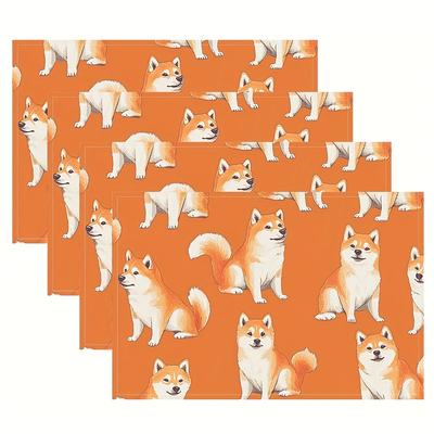 TEMU 4pcs, Single Sided Printing (table Mats) 12x18 Inch, Inu Dog (without Embroidery), Gathering, Coffee Shop, Birthday And Holiday Decoration Placemats Image