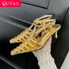 QUTAA 2025 Sexy Frauen High Heels Sandalen Schuhe Pumps Spitz Leder Party Hochzeit Schuhe Büro Pumpen Größe 34-40