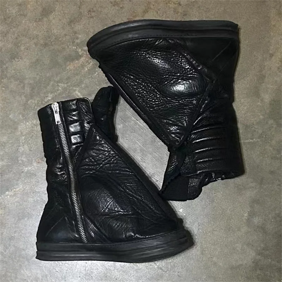 Original Design Maßgeschneiderte Hip HOP Big Fly Wing Echtes Leder High Black Street Rock Punk Stiefel