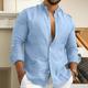 Per uomo Camicia Camicia di lino Camicia Estiva Abbigliamento da spiaggia Camicia con Bottoni Semplice Vacanza Casuale Nero Bianco Blu Cachi Manica Lunga Colletto Primavera Estate Abbigliamento