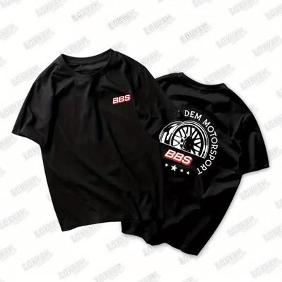 TEMU 2025 Bbs Modified Car Wheel Graphic T-shirt For - 100% Cotton Breathable Moisture-wicking Short Sleeve Tee With Dem Print, Regular Fit Casual Motorcycle Enthusiast Apparel Image
