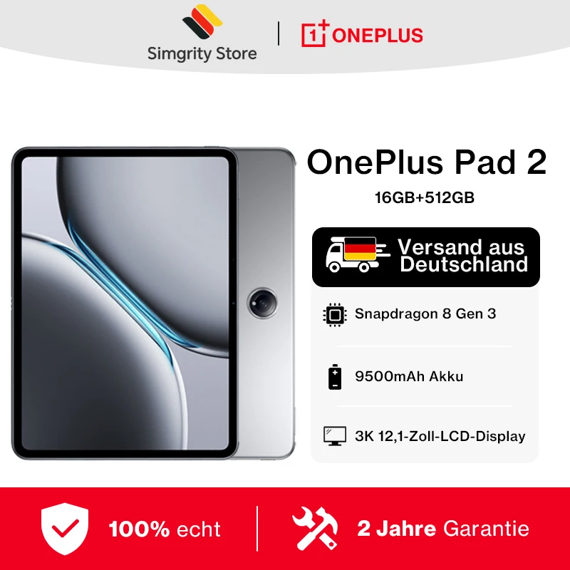 Globale Version OnePlus Pad 2 Tablet 16 GB + 512 GB Snapdragon 8 Gen 3-Chipsatz 3K 12-Zoll-Display 9510-mAh-Akku Image