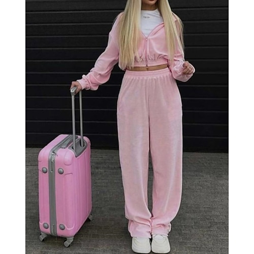 Per donna Tuta da Ginnastica Pantaloni da Tuta Pantaloni a gamba larga Tasca con cerniera Tinta unita Completo Abbigliamento Autunno Nero Rosa Palestra Athleisure Corsa Calore Termico Antivento