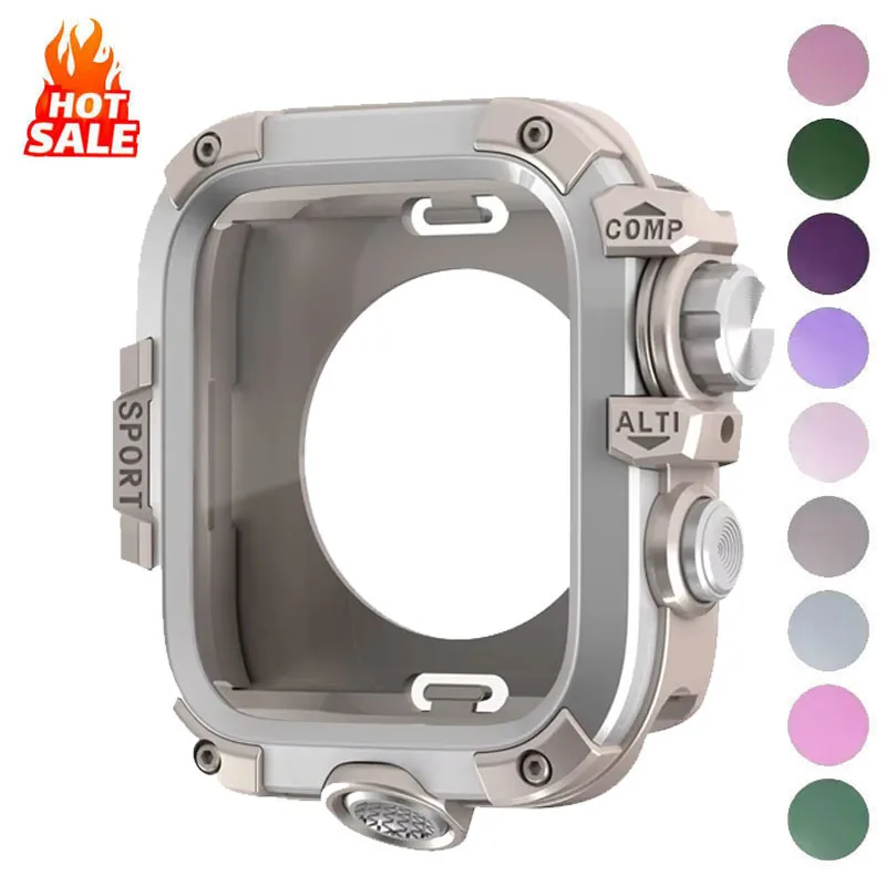 Gehäuse aus Aluminiumlegierung, Metallstoßstange, Bildschirmfolie + Rahmen für Apple Watch Serie 9, 8, 7, 45 mm, für iWatch 654SE, 44 mm, vollständige Schutzhülle Image