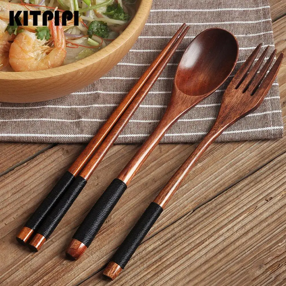 Löffel, Gabel, Essstäbchen, tragbares Besteck, Holzbesteck-Set, Reise, umweltfreundliches Besteck-Set, Geschenke, Utensilien für Küchensets, Esszimmer Image