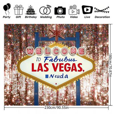 TEMU 1pc Welcome To Fabulous Las Vegas Polyester Backdrop, Vibrant Gaming Party Photography Cloth, No Electricity Needed, Ideal For Celebrations, Home Décor & Props Image