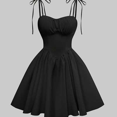 TEMU Plus Size, Solid Color Spring-summer Elegant Pleated With Tie Belt Image